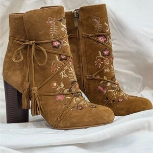 Sam Edelman Brown Embroidered Ankle Boots